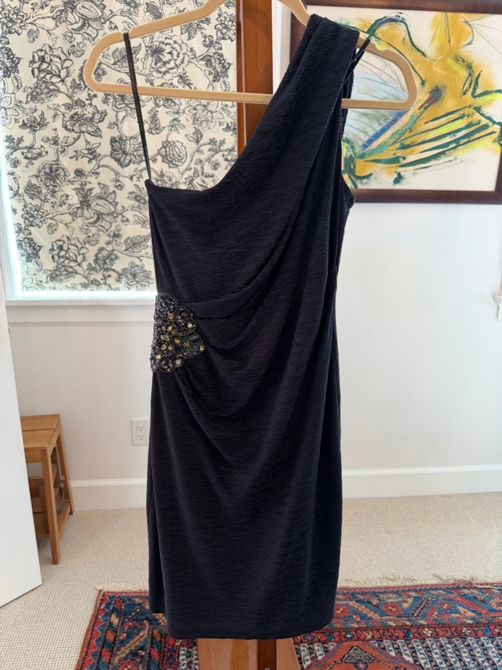 One-Shoulder Navy Cocktail Dress